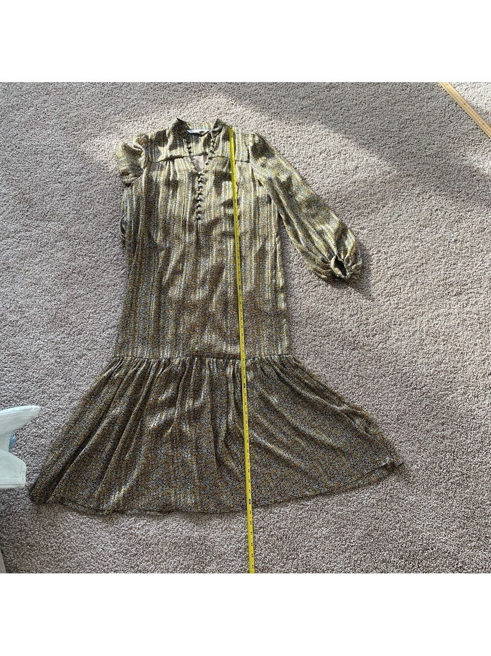 Zara Floral Print Dress Size M Balloon Sleeves Delicate Semi Sheer Lined - Picture 15 of 16